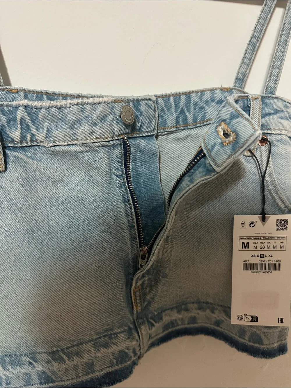 Zara Cropped Denim Frayed Tank Top Size M Blue - Picture 6 of 11